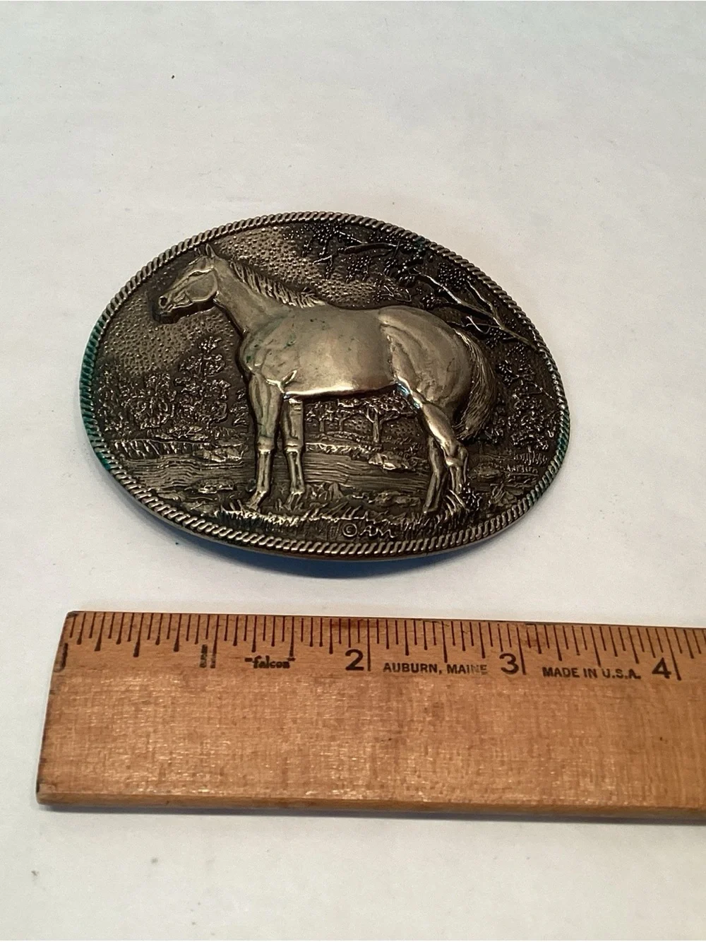 Vintage Solid Brass Quarter Horse Belt Buckle Award Design Medals Oklahoma 4”